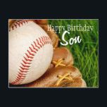 Gelukkige Verjaardag Son Baseball met Mitt Briefkaart<br><div class="desc">Een honkbal en handschoen in het hoge zomergras - volledig aanpasbaar voor u om te personaliseren zoals u wilt!</div>