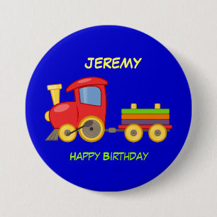 Gelukkige verjaardag, speelgoedtrein, sjabloon ronde button 7,6 cm