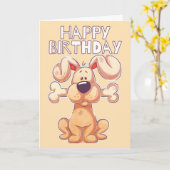 Gelukkige Verjaardag Speelse Puppy Hond Kaart (Gele Bloem)