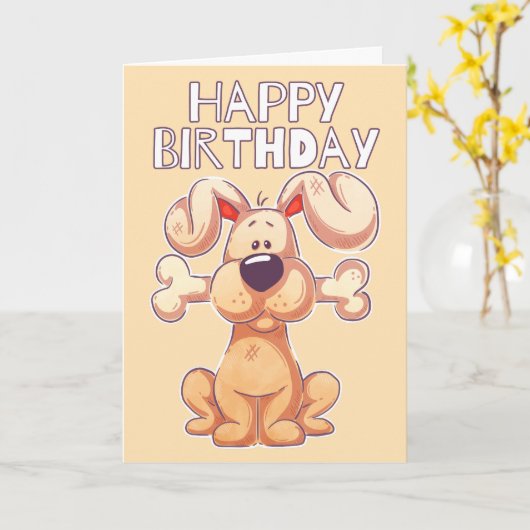 Gelukkige Verjaardag Speelse Puppy Hond Kaart (Gele Bloem)