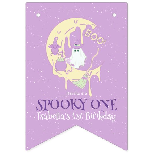 Gelukkige Verjaardag Spooky One Ghost Moon Boo Hal Vlaggetjes (Eerste vlag)