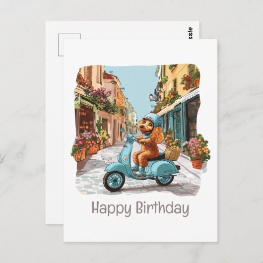 Gelukkige verjaardag Standaard Poodle-hond rijdt o Briefkaart (Voorkant / Achterkant)