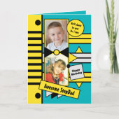 Gelukkige Verjaardag Stap Papa geel turquoise foto Kaart (Voorkant)