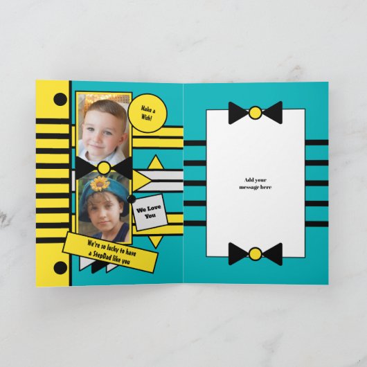 Gelukkige Verjaardag Stap Papa geel turquoise foto Kaart (Binnen)