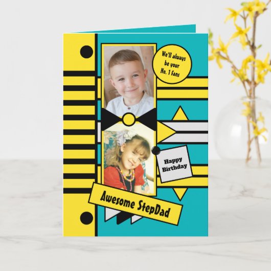 Gelukkige Verjaardag Stap Papa geel turquoise foto Kaart (Gele Bloem)