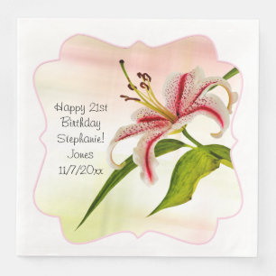 Gelukkige Verjaardag Stargazer Lily Bloemenfotogra Servet