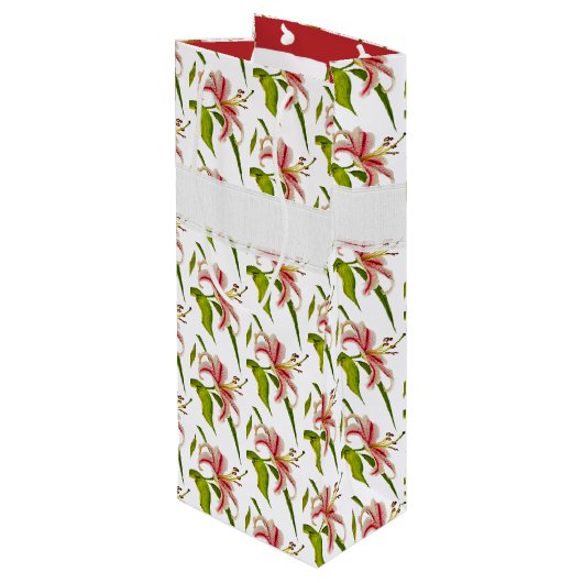 Gelukkige Verjaardag Stargazer Lily Foto Patroon Wijn Cadeautas (Achterkant Gekanteld)