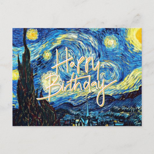 Gelukkige verjaardag, Starry Night kunstwerk, Briefkaart (Voorkant)