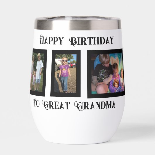 Gelukkige Verjaardag Stemless Wijn Tumbler, (Achterkant)