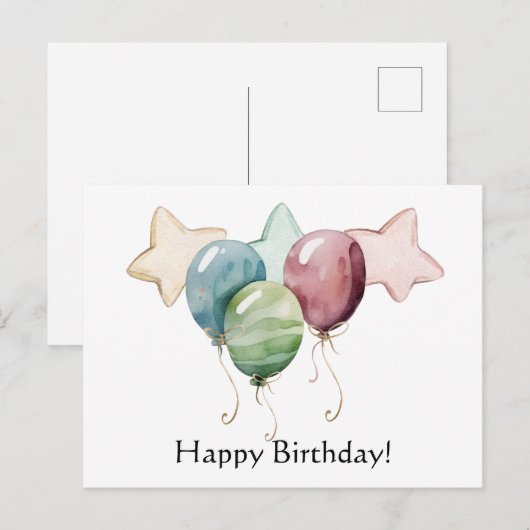 Gelukkige Verjaardag Sterren en Ballonnen Briefkaart (Voorkant / Achterkant)