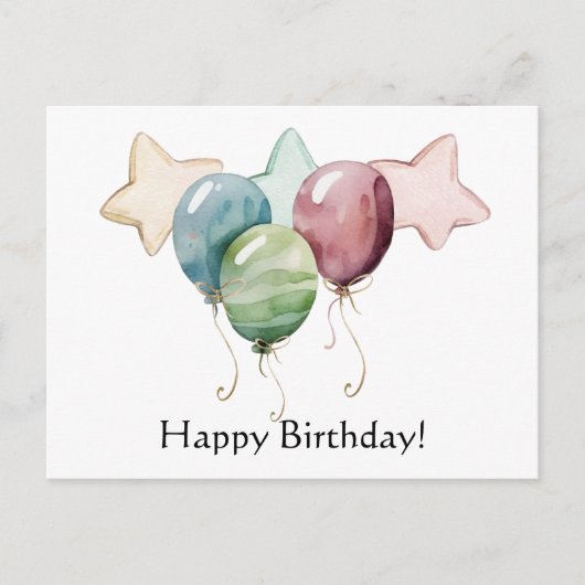 Gelukkige Verjaardag Sterren en Ballonnen Briefkaart (Voorkant)