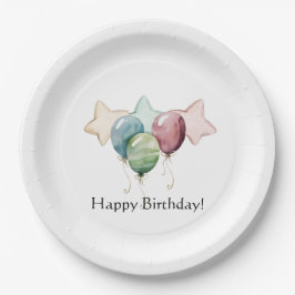 Gelukkige Verjaardag Sterren en Ballonnen Papieren Bordje
