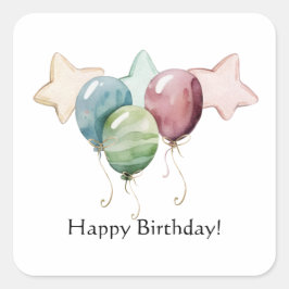 Gelukkige Verjaardag Sterren en Ballonnen Vierkante Sticker