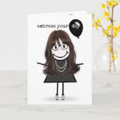 Gelukkige verjaardag Stick Figure Meisje met Ballo Kaart (Gele Bloem)