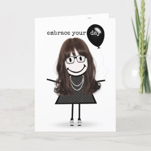 Gelukkige verjaardag Stick Figure Meisje met Ballo Kaart