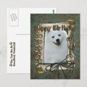 Gelukkige Verjaardag - Stone Paws - American Eskim Briefkaart (Voorkant / Achterkant)