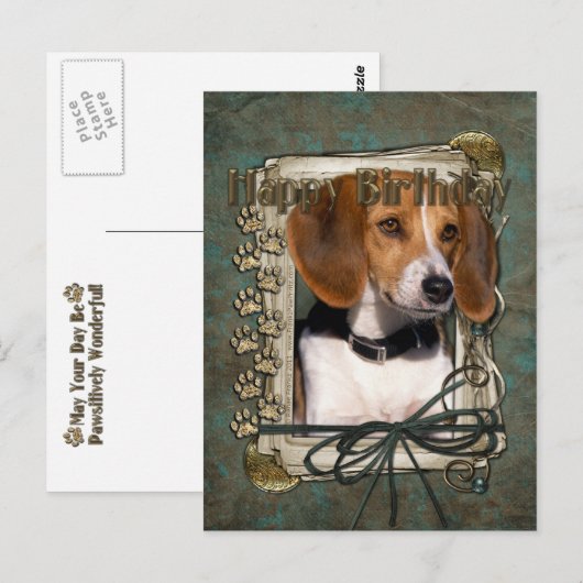 Gelukkige Verjaardag - Stone Paws - Beagle Briefkaart (Voorkant / Achterkant)