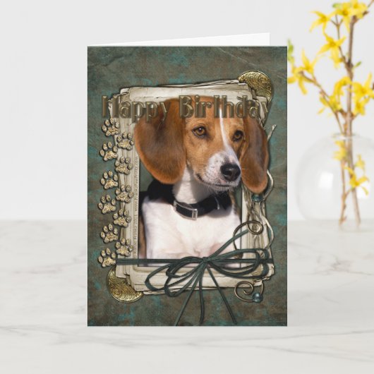 Gelukkige Verjaardag - Stone Paws - Beagle Kaart (Gele Bloem)
