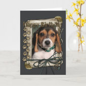 Gelukkige Verjaardag - Stone Paws - Beagle Puppy Kaart (Gele Bloem)
