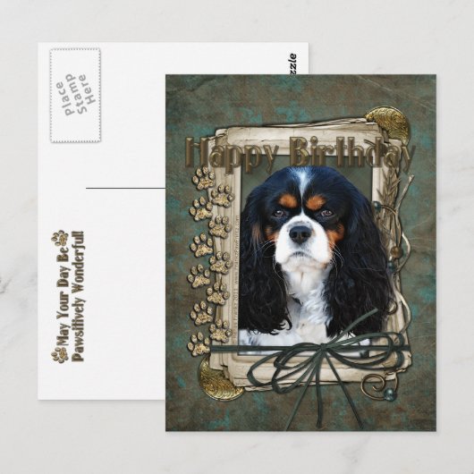 Gelukkige Verjaardag - Stone Paws - Cavalier Briefkaart (Voorkant / Achterkant)