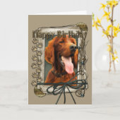 Gelukkige Verjaardag - Stone Paws - Ierse Setter Kaart (Gele Bloem)