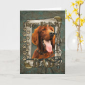 Gelukkige Verjaardag - Stone Paws - Irish Setter - Kaart (Gele Bloem)