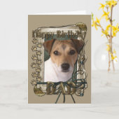 Gelukkige Verjaardag - Stone Paws - Jack Russell - Kaart (Gele Bloem)