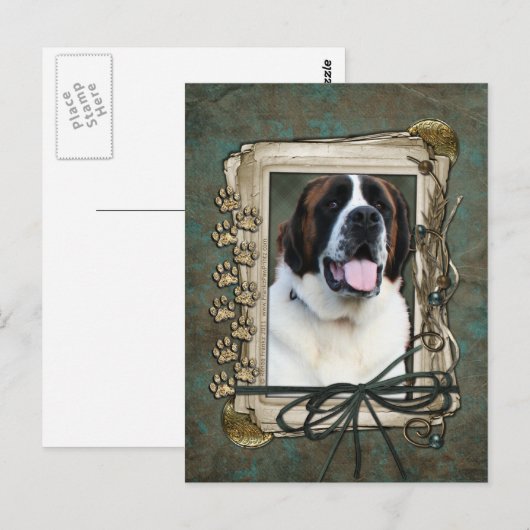 Gelukkige Verjaardag - Stone Paws - St Bernard - M Briefkaart (Voorkant / Achterkant)