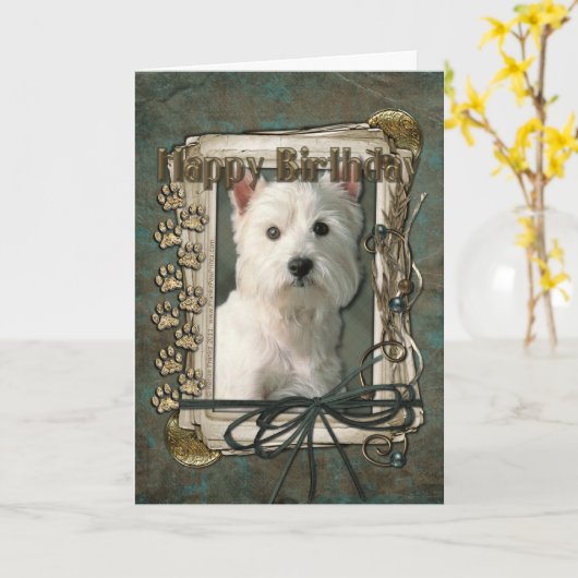 Gelukkige Verjaardag - Stone Paws - West Highland  Kaart (Gele Bloem)