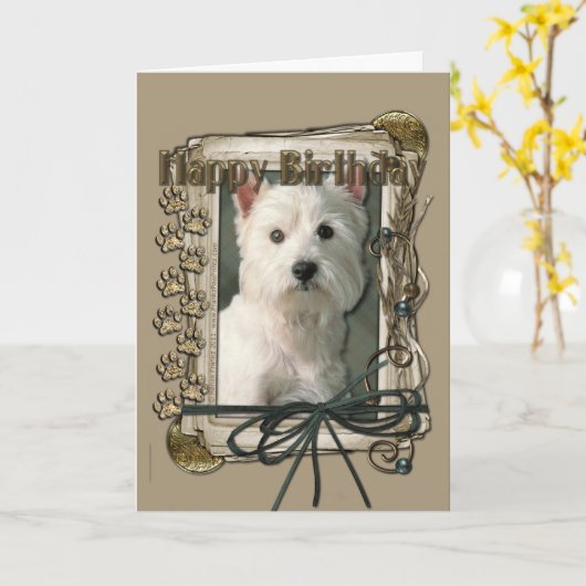 Gelukkige Verjaardag - Stone Paws - West Highland  Kaart (Gele Bloem)