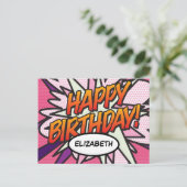 GELUKKIGE VERJAARDAG Stripboek Pop Art Roze Briefkaart (Staand voorkant)