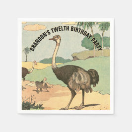 Gelukkige Verjaardag Struisvogel Geïllustreerd Fee Servet