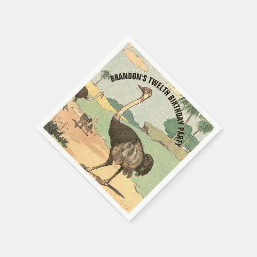Gelukkige Verjaardag Struisvogel Geïllustreerd Fee Servet (Hoek)