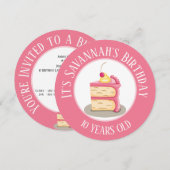 Gelukkige verjaardag, stuk roze Cake Circle Kaart (Voorkant / Achterkant)