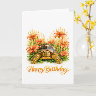 Gelukkige verjaardag Sulcata-schildpad met oranje  Kaart