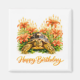 Gelukkige verjaardag Sulcata-schildpad met oranje  Magneet