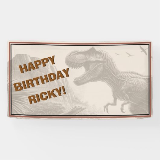 GELUKKIGE VERJAARDAG T-rex Dinosaurus Spandoek (Horizontaal)