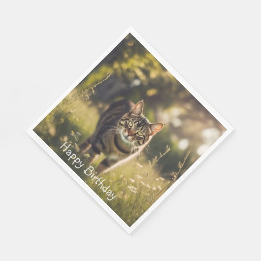 Gelukkige Verjaardag Tabby Cat Servet (Hoek)