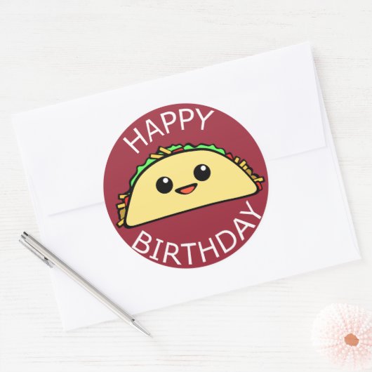 Gelukkige Verjaardag Taco Ronde Sticker (Envelop)