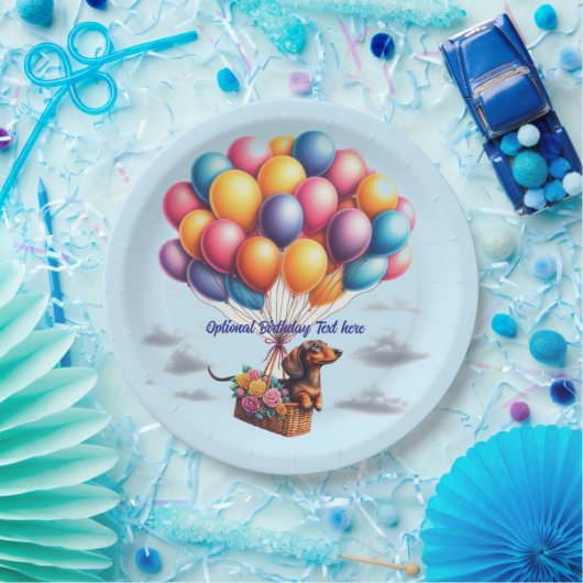 Gelukkige Verjaardag Teckel Ballonnen Papieren Bordje (Feest)