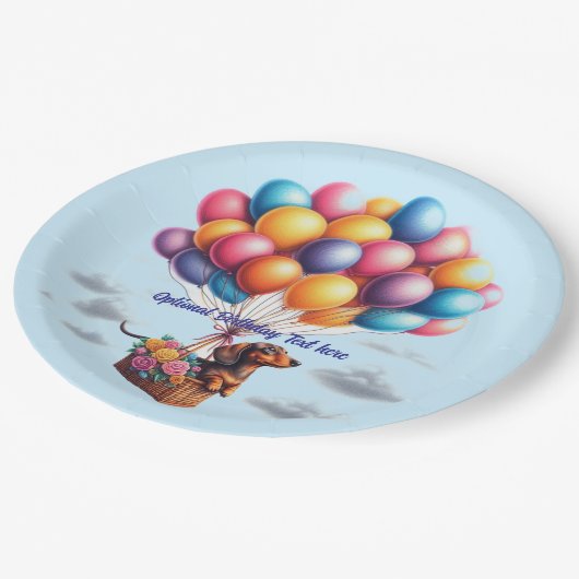 Gelukkige Verjaardag Teckel Ballonnen Papieren Bordje (Gekanteld)