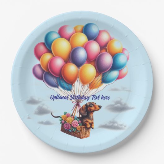 Gelukkige Verjaardag Teckel Ballonnen Papieren Bordje (Voorkant)
