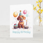 Gelukkige verjaardag Teckel hond Kaart (Gele Bloem)