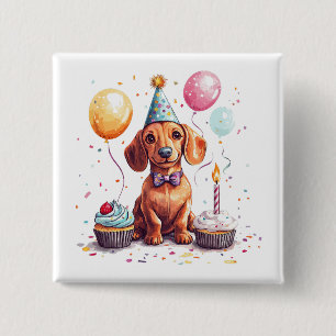 Gelukkige verjaardag Teckel Hond  Vierkante Button 5,1 Cm