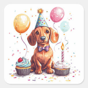 Gelukkige verjaardag Teckel Hond Vierkante Sticker