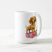 Gelukkige verjaardag teckel puppy hond vader moede koffiemok (Voorkant rechts)