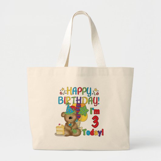 Gelukkige Verjaardag Teddy Bear 3e Tshirts en gesc Grote Tote Bag (Voorkant)