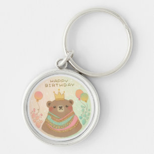 Gelukkige Verjaardag Teddy Bear Illustratie Sleutelhanger