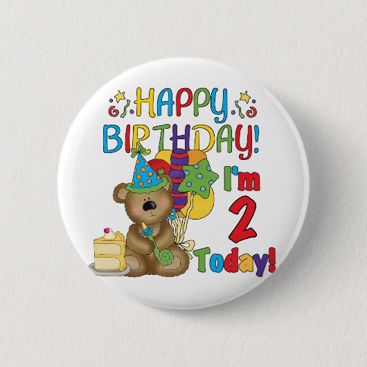 Gelukkige Verjaardag Teddybeer 2e Verjaardag Ronde Button 5,7 Cm (Voorkant)