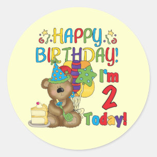 Gelukkige Verjaardag Teddybeer 2e Verjaardag Ronde Sticker